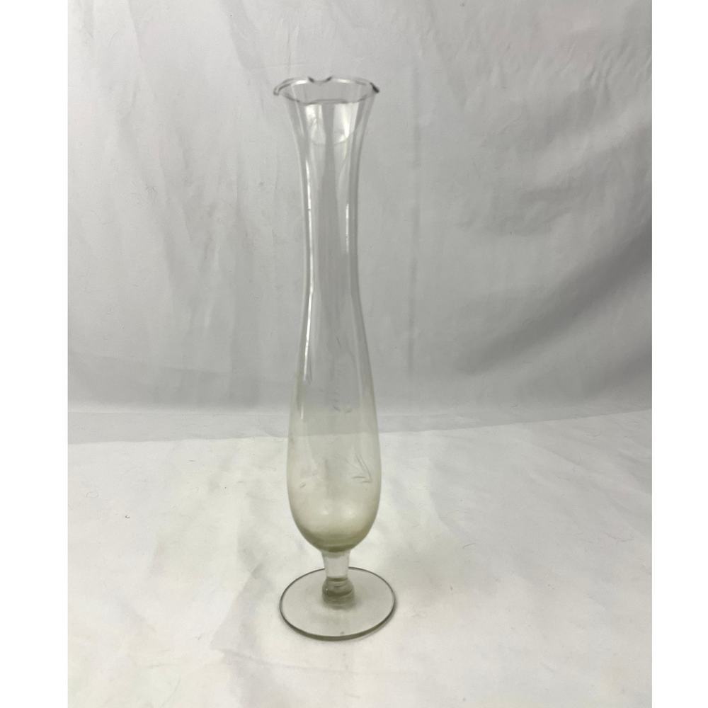 VTG‎ Flower Etched Glass Bud Vase Grape Design 10" Tall Clear Home Decor 1960's - Picture 3 of 12